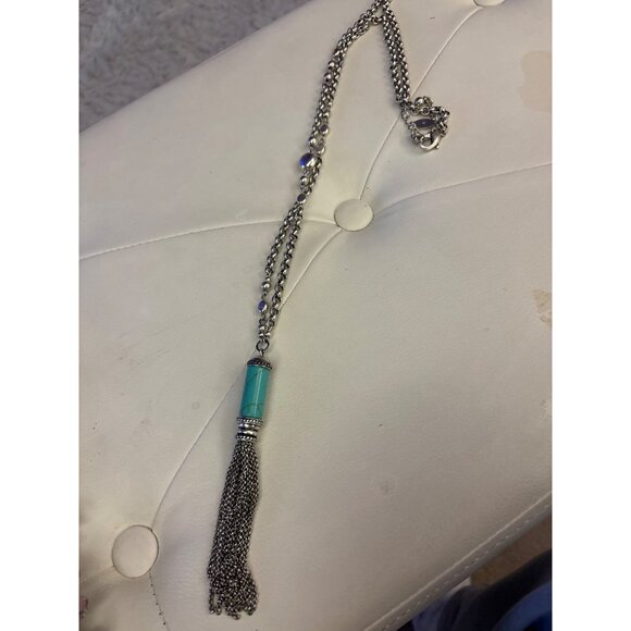 Chicos Turquoise & Silver Tassel Necklace With Chain & Bead Accents Long - Picture 5 of 13